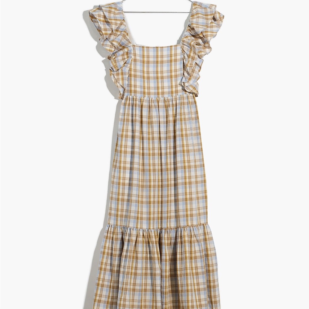 Madewell Ruffle-Sleeve Tiered Dress in Plaid Size 6
